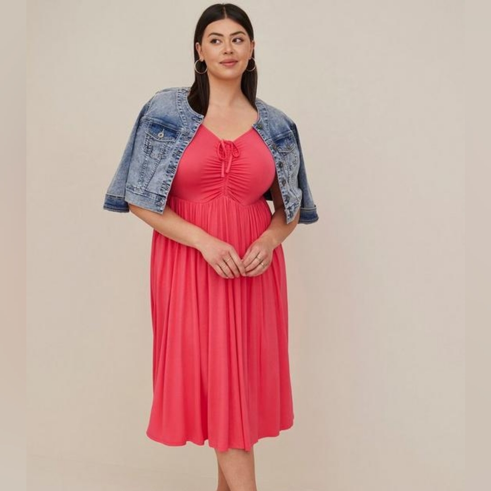 *New With Tag* Pink Midi Super Soft Shirred Skater Dress